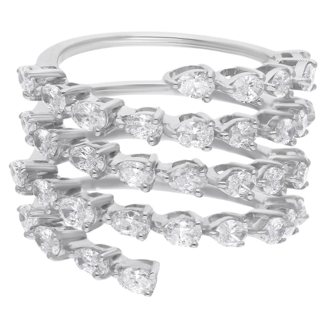 Bague spirale en or blanc 14 carats avec diamants de forme ovale de 2,08 carats, faite à la main