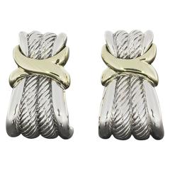 David Yurman Sterling Silver 
Gold Cable Classics Crossover "X" Earrings