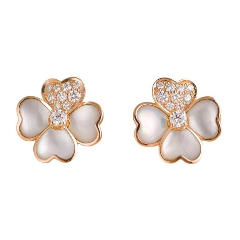 Van Cleef & Arpels Medium Cosmos Diamond Mother Of Pearl Earrings For Sale
