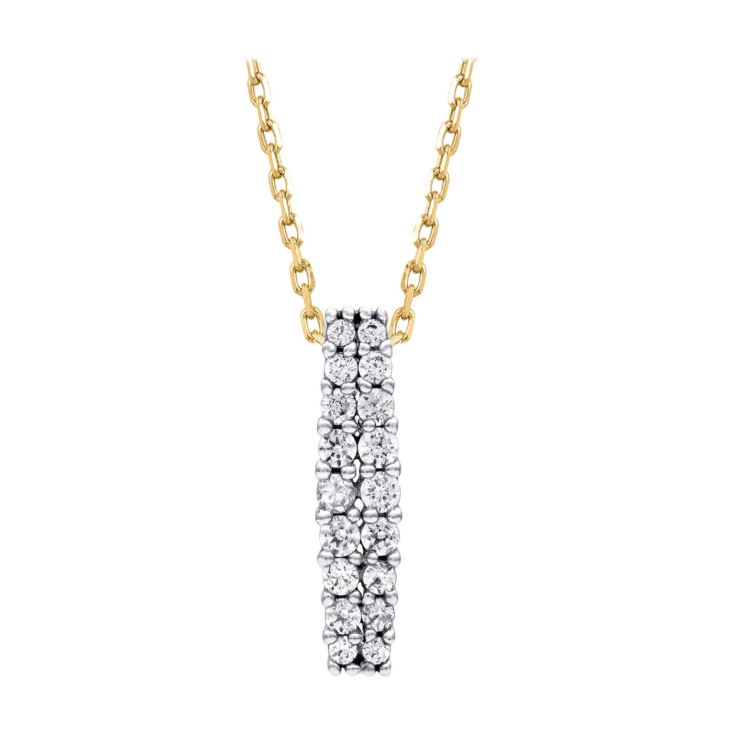 TJD 0.25 Carat Brilliant Cut Diamond 14KT Yellow Gold Two Row Pendant Necklace For Sale