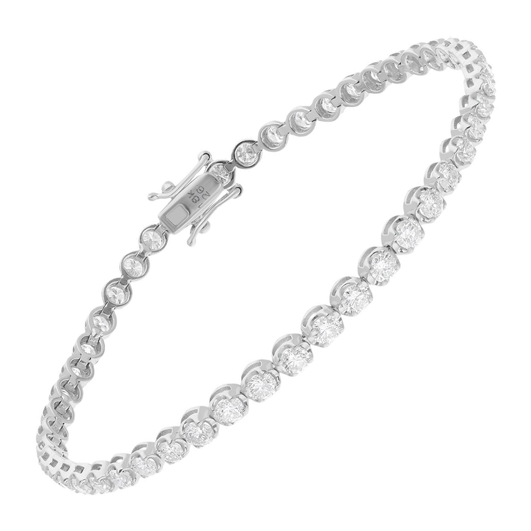 SI Clarity HI Color Round Diamond Tennis Bracelet 14 Karat White Gold Jewelry For Sale
