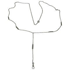 Art Deco Locket Pendant Chain Necklace Sterling Silver Dog Clip Greek Key 29 In.