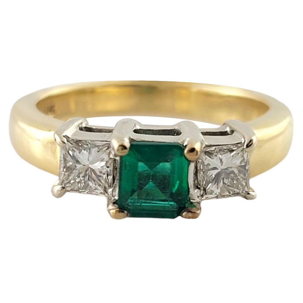 18 Karat Gelbgold Ring mit natürlichem Smaragd und Diamant Größe 5,5 #16993
