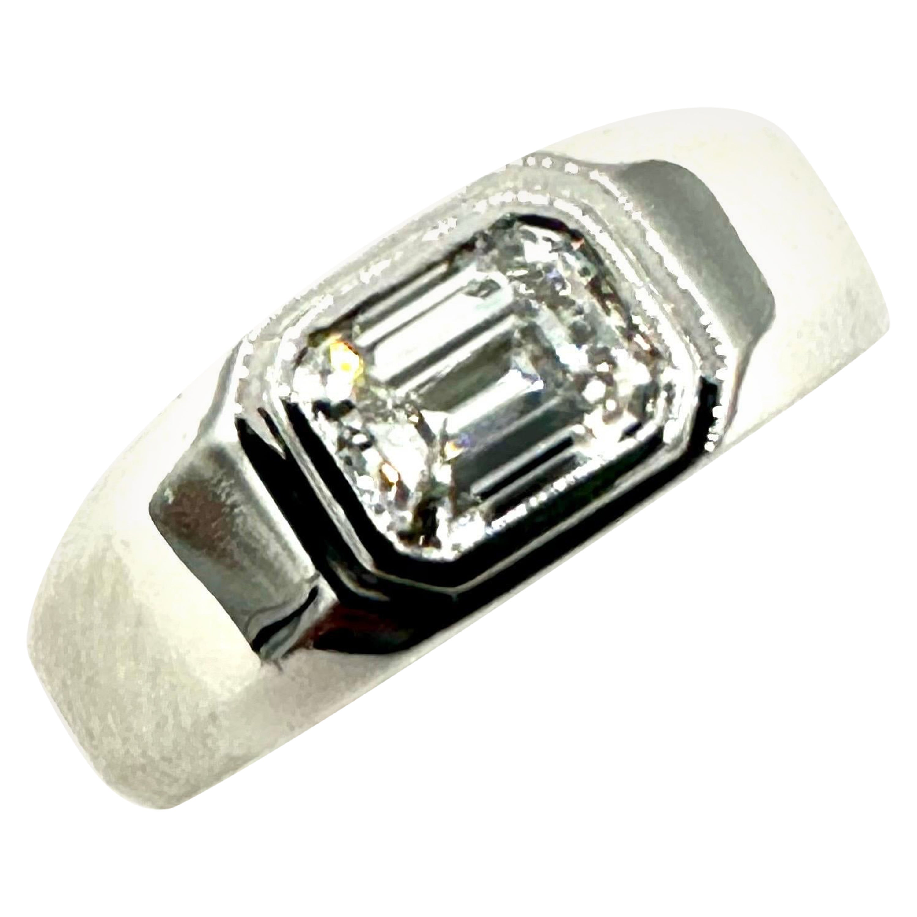 1.03 Carat Emerald Cut Diamond Tiffany & Co. Charles Tiffany Platinum Men's Ring For Sale