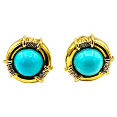 Tiffany & Co. Orecchini a clip in oro giallo 18K con turchese cabochon e diamanti