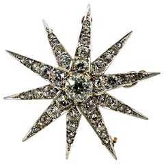 Retro Art Deco 5.60 Carats Old European Cut Diamond Starburst Pendant Brooch