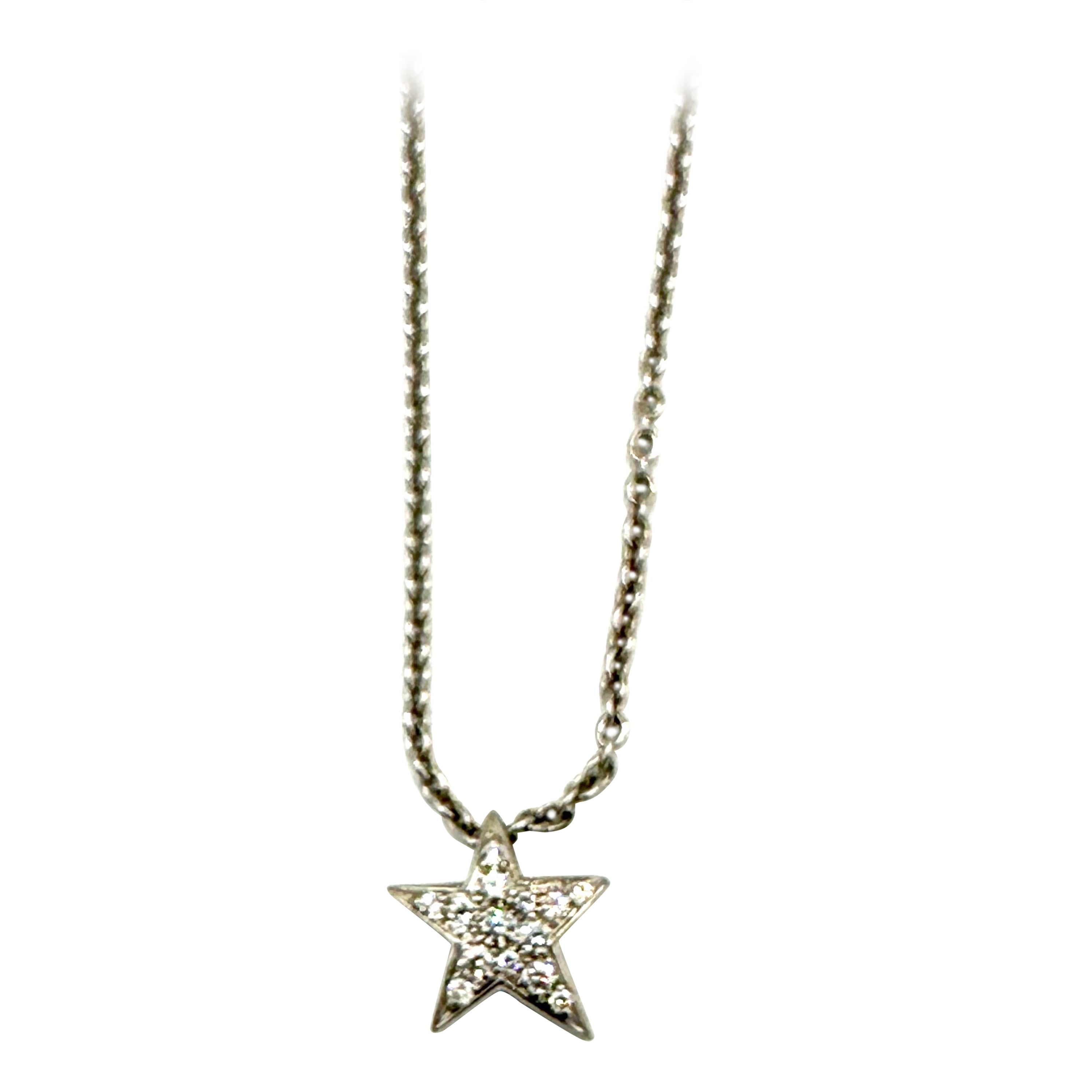 Chanel Comete Pave Diamond Star and 18K White Gold Pendant Necklace