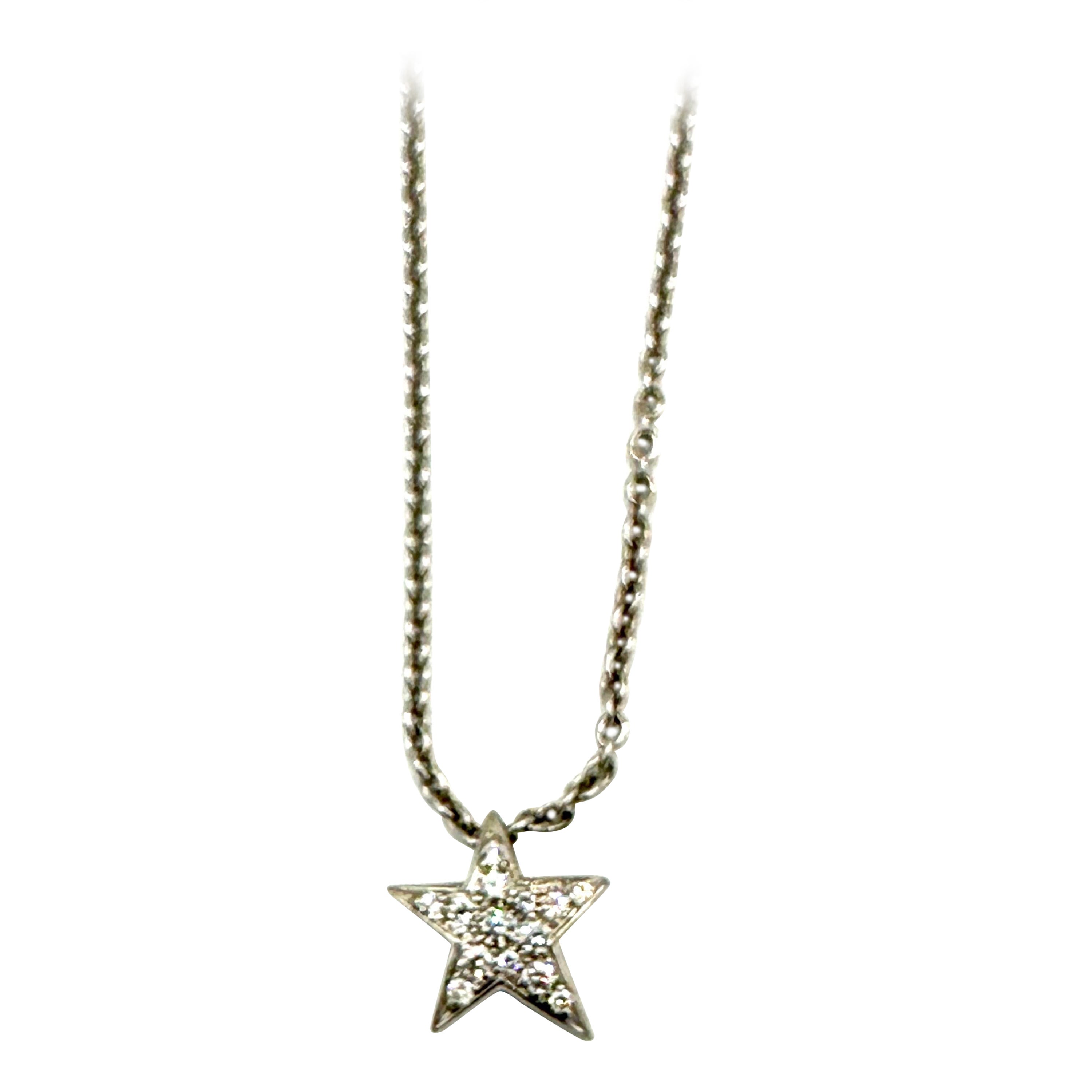 Chanel Comete Pave Diamond Star and 18K White Gold Pendant Necklace  For Sale