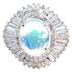 Bague en platine avec diamant de 1,59 carat et opale de feu de 1,93 carat