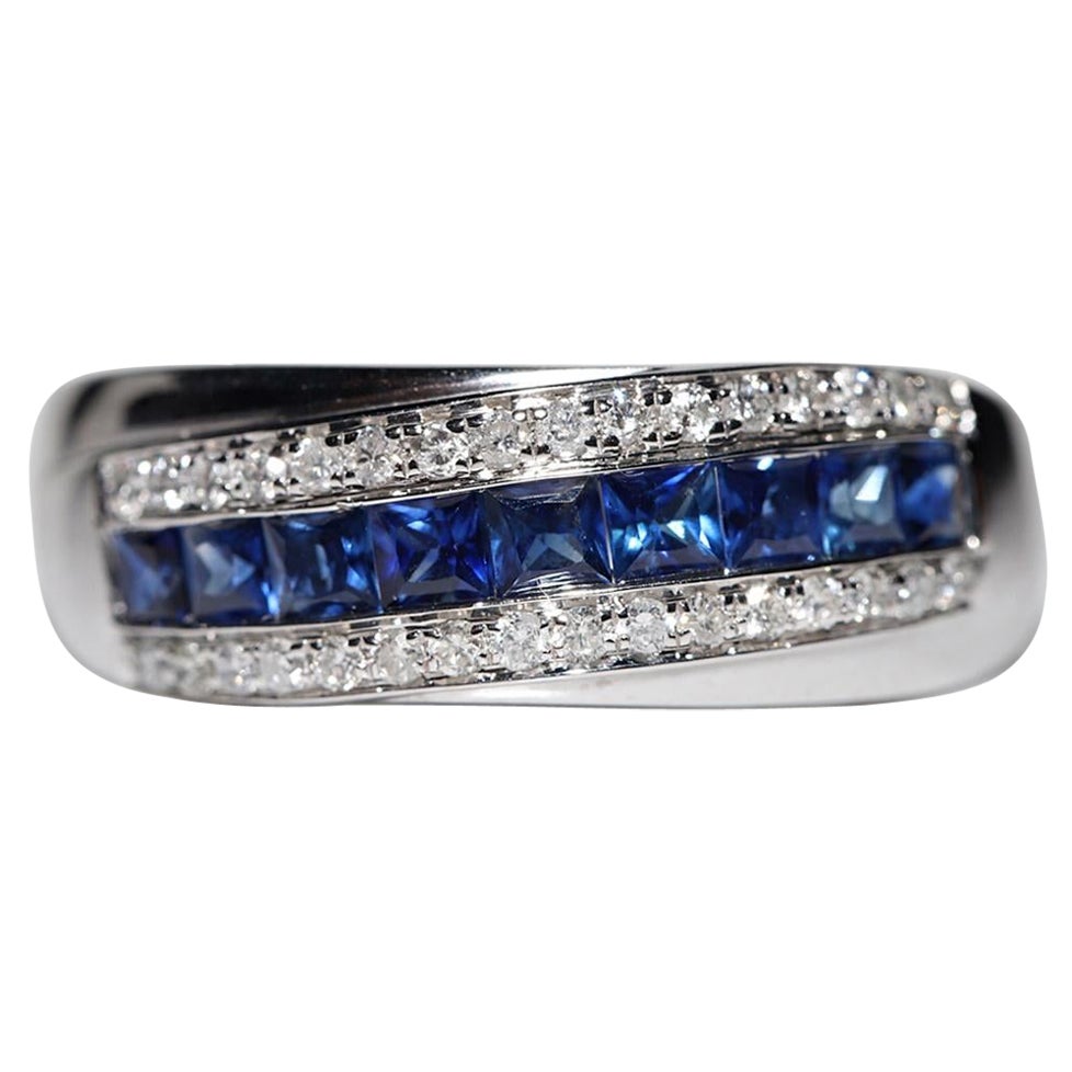18k Gold Natural Diamond And Caliber Sapphire Decorated Band Ring 