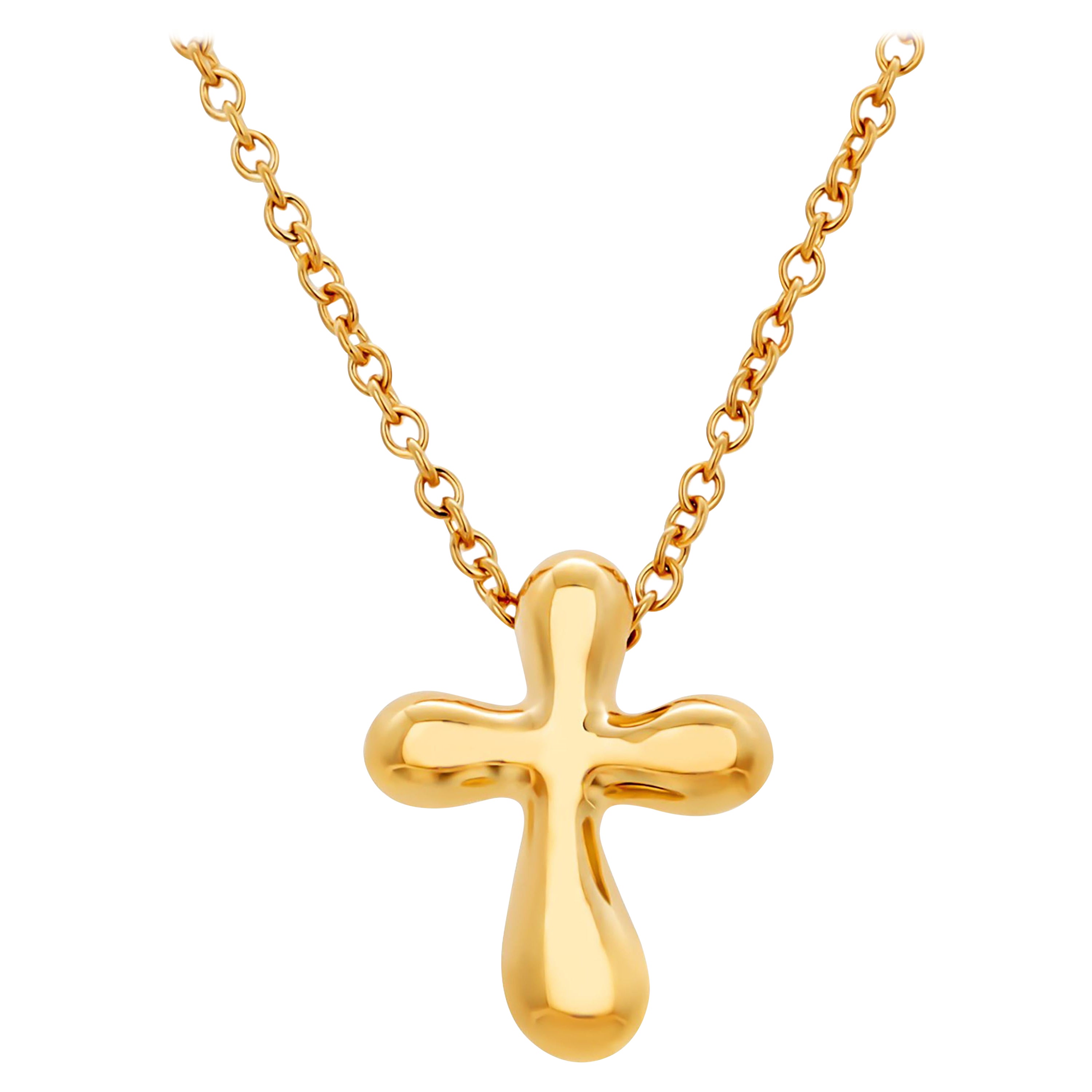 Tiffany Co Vintage Elsa Peretti 18K Gold Cross 0.55" Pendant Necklace 16" Length For Sale