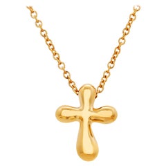 Tiffany Co Vintage Elsa Peretti 18K Gold Kreuz 0,55" Anhänger Halskette 16" Länge