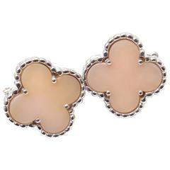 Van Cleef & Arpels Vintage Alhambra Pink Opal White Gold Earrings