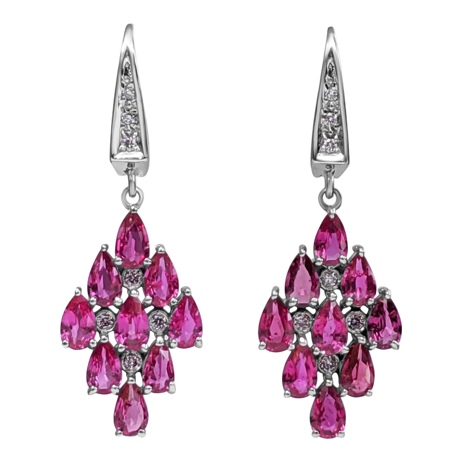 $1 NO RESERVE! 3.57Ct NO HEAT Ruby & 0.15Ct Fancy Pink 14kt White Gold Earrings For Sale
