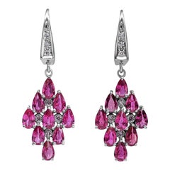 NO RESERVE! 3.57Ct NO HEAT Ruby & 0.15Ct Fancy Pink 14kt White Gold Earrings
