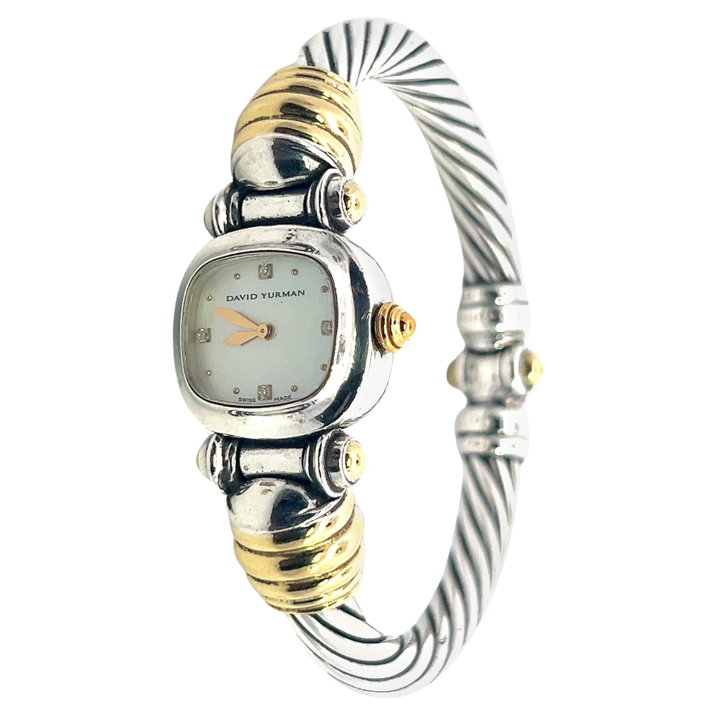 David Yurman Authentique Estate Mother of Pearl Montre 6" 18k + Sil 20 mm en vente