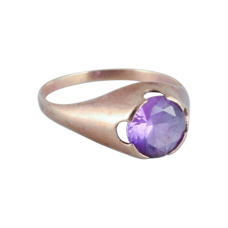 Danish goldsmith, 14 karat gold ring with light violet semi-precious gemstone. For Sale