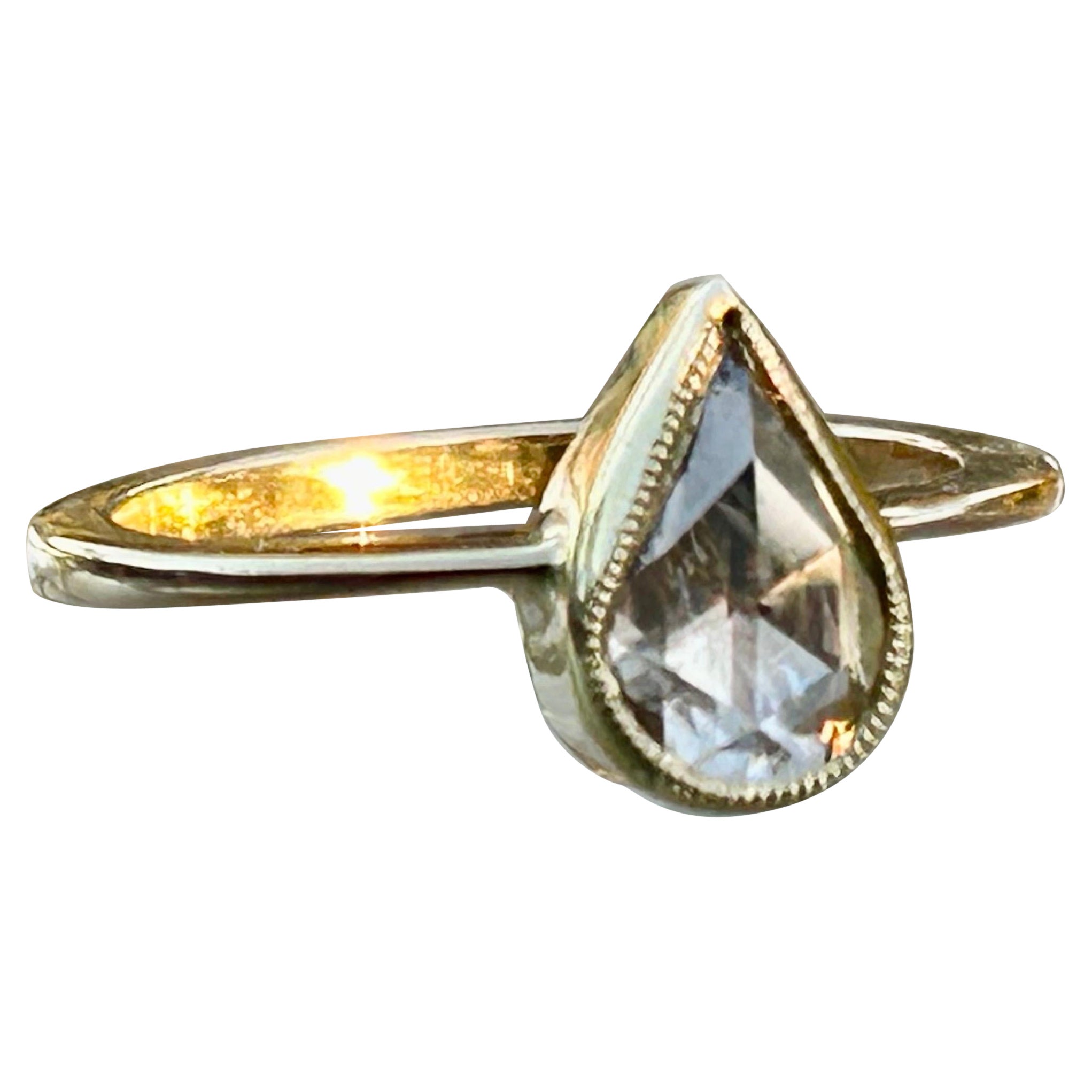 Antique Victorian 1 carat Victorian Pear Rose Cut Diamond Ring