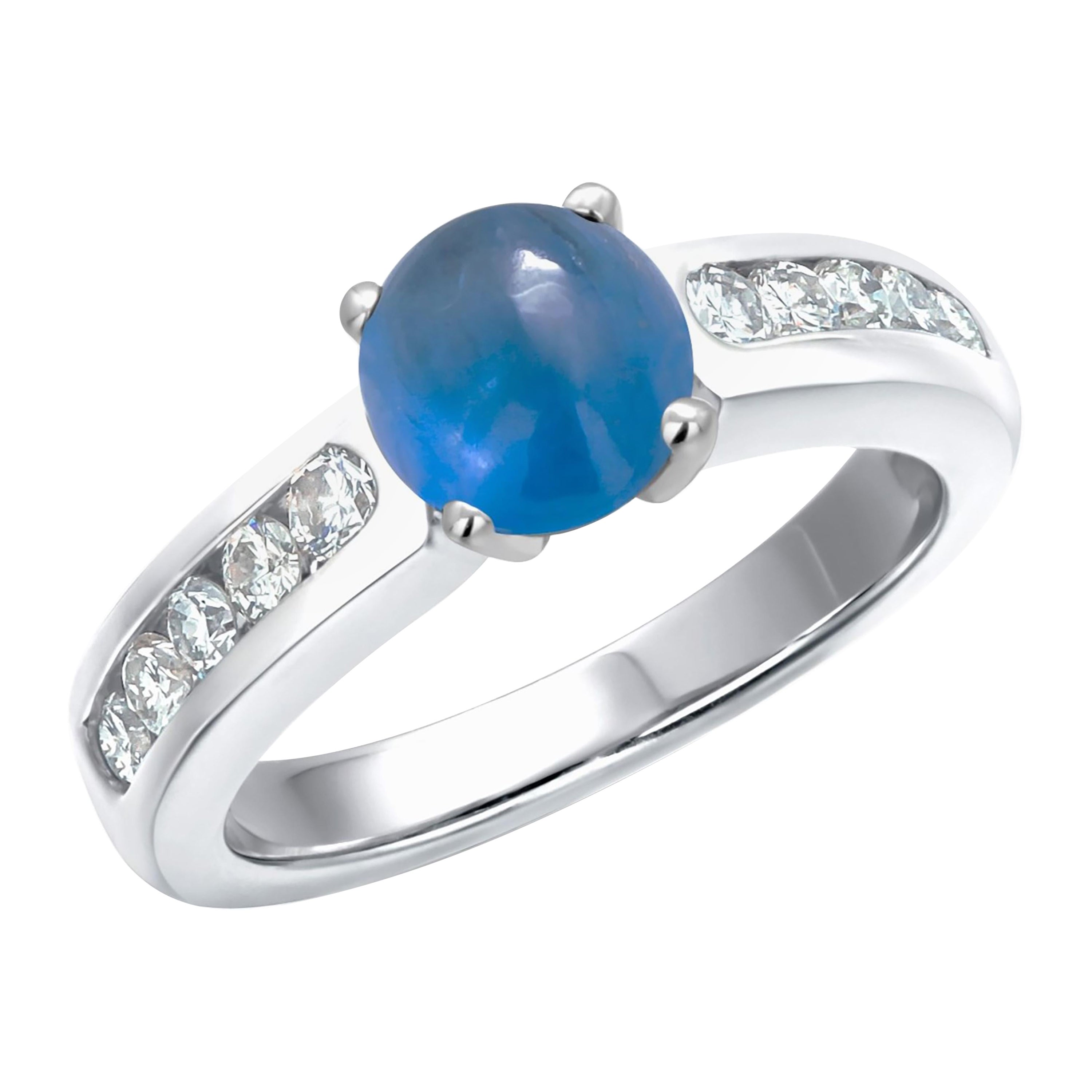 GIA Certified No Heat Cabochon Sapphire 1.51 Diamond 0.30 Carat Platinum Ring For Sale