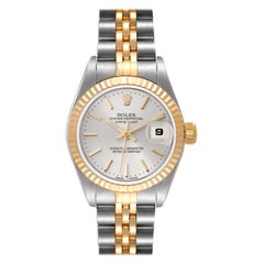 Used Rolex Datejust Steel Yellow Gold Silver Dial Ladies Watch 79173 Box Papers