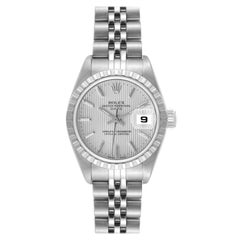 Rolex Date Silver Tapestry Dial Ladies Watch 79240 Box Papers
