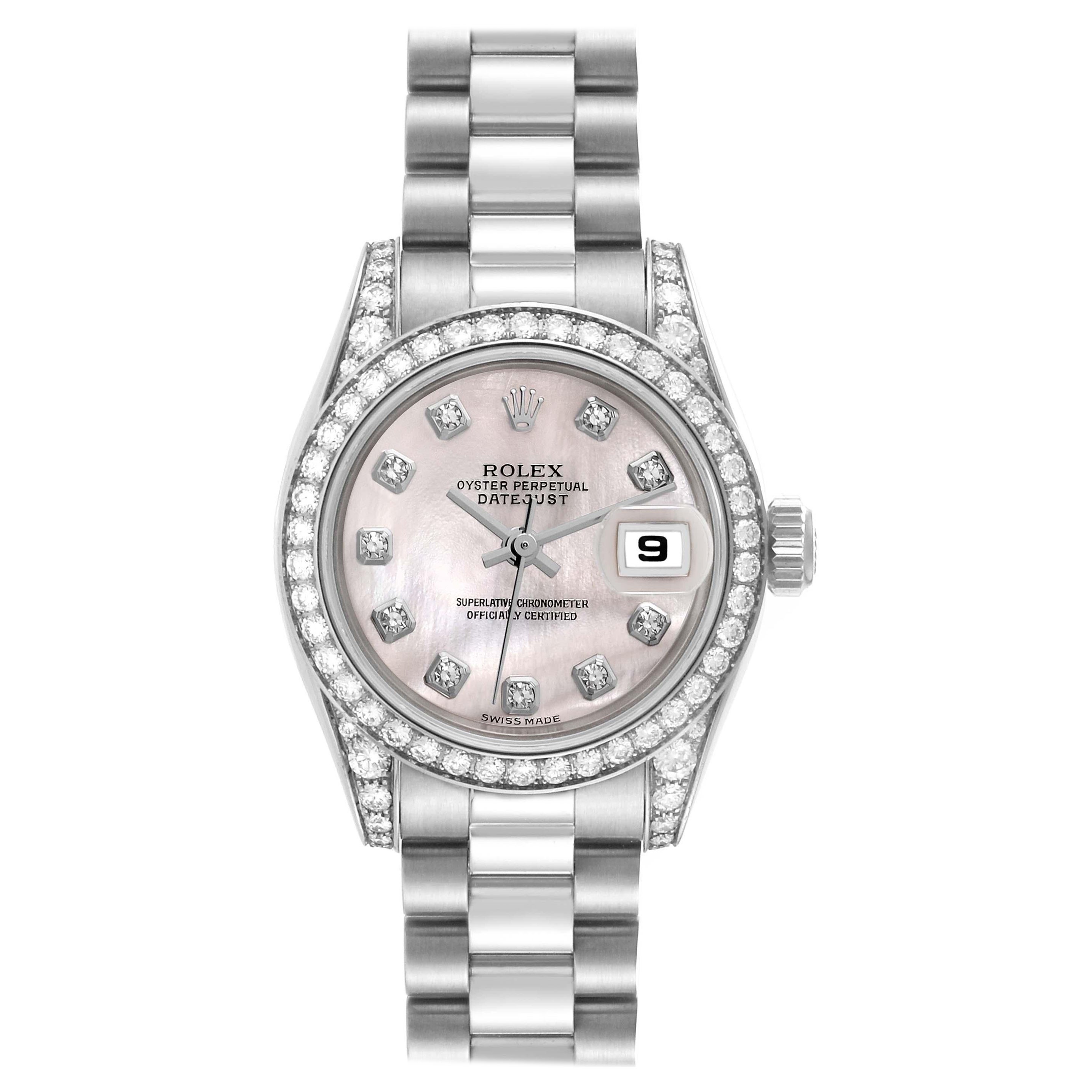 Rolex Datejust President White Gold Mother of Pearl Dial Diamond Watch 179159 For Sale
