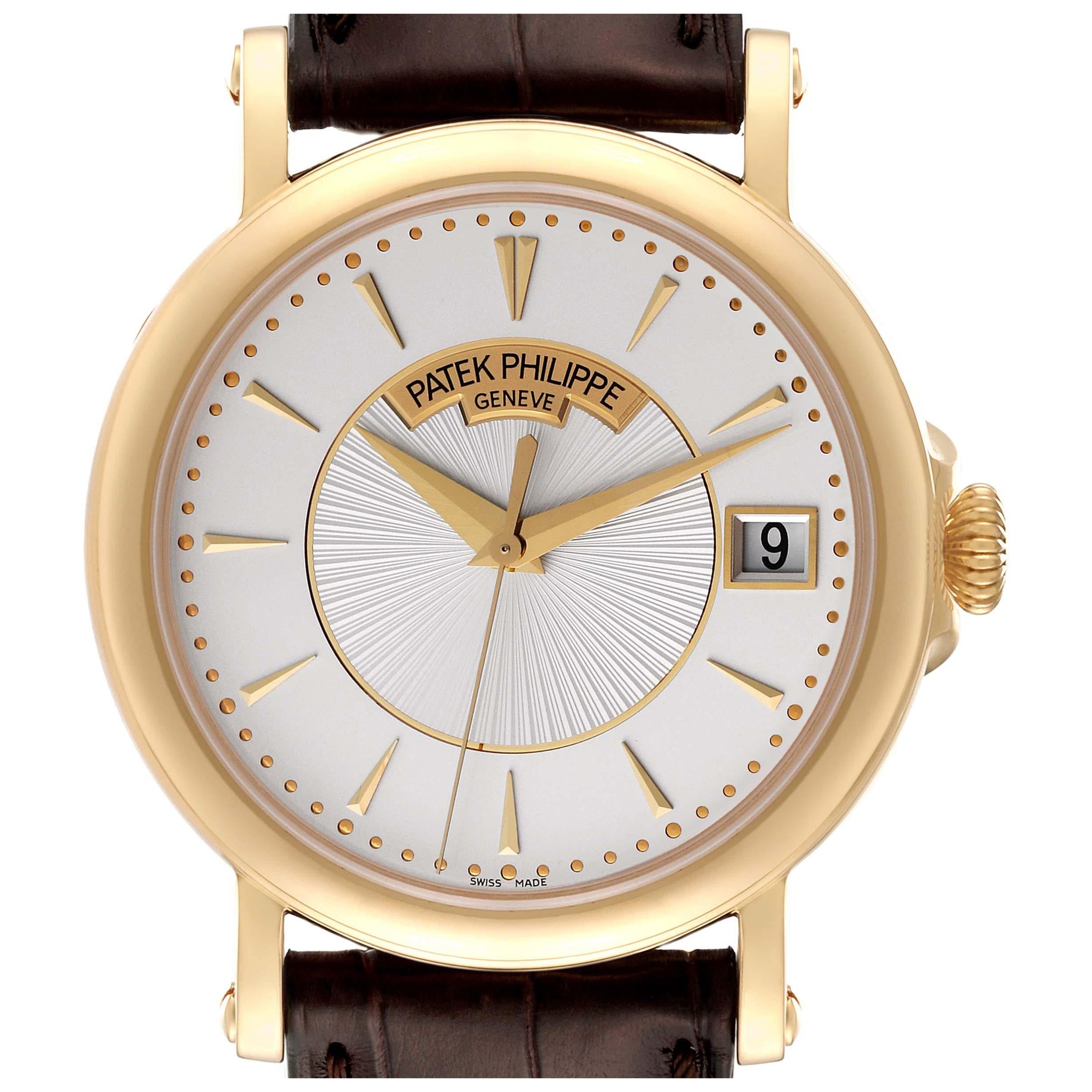 Patek Philippe Calatrava Yellow Gold Silver Dial Mens Watch 5153J Papers For Sale