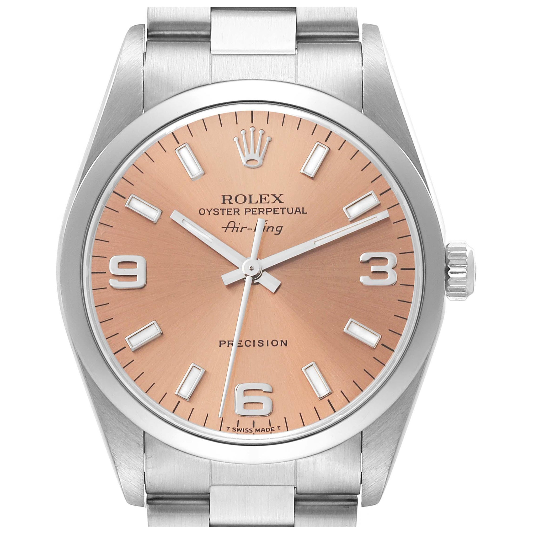 Rolex Air King Salmon Dial Smooth Bezel Steel Mens Watch 14000 For Sale