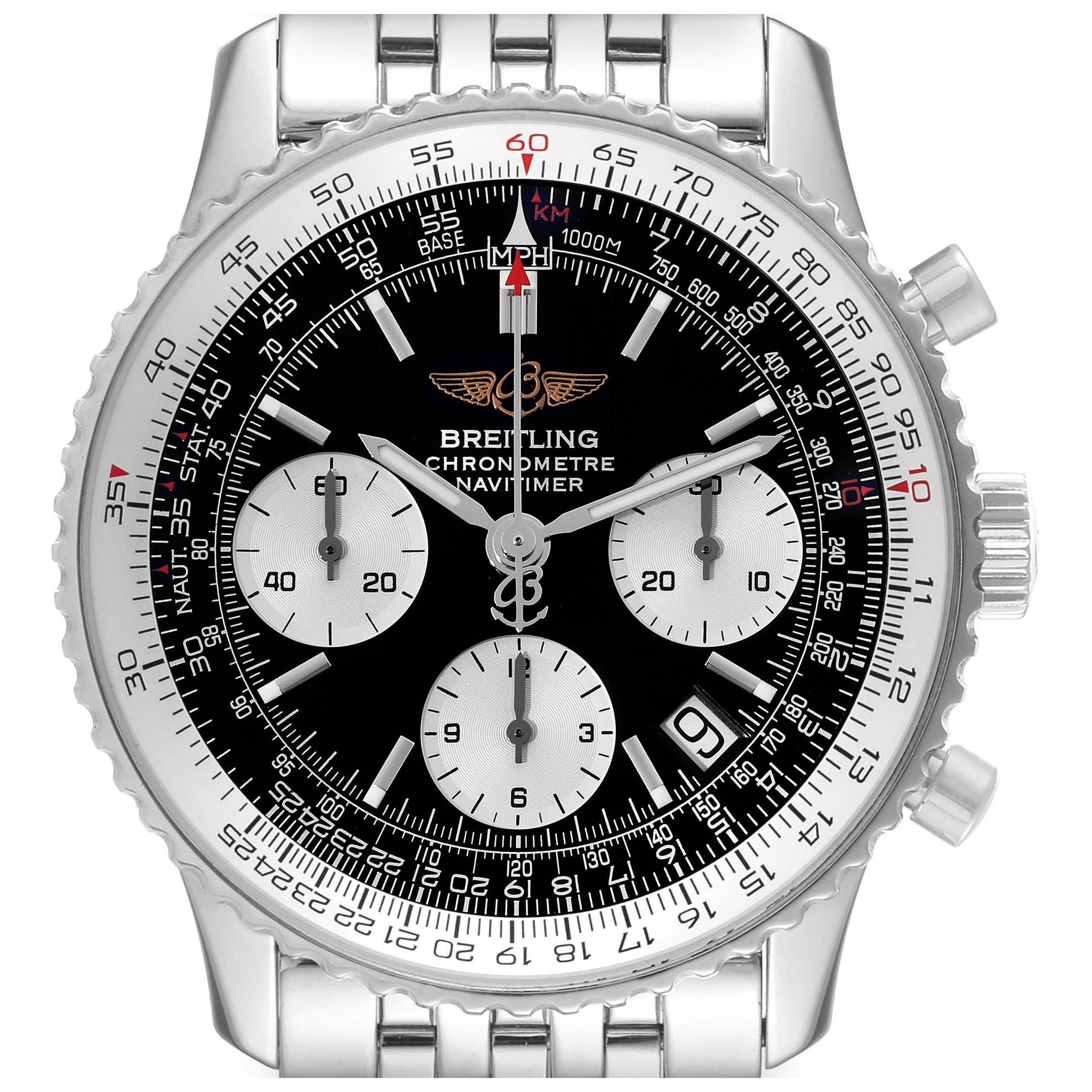 Breitling Navitimer Black Dial Chronograph Steel Mens Watch A23322 Box Papers For Sale