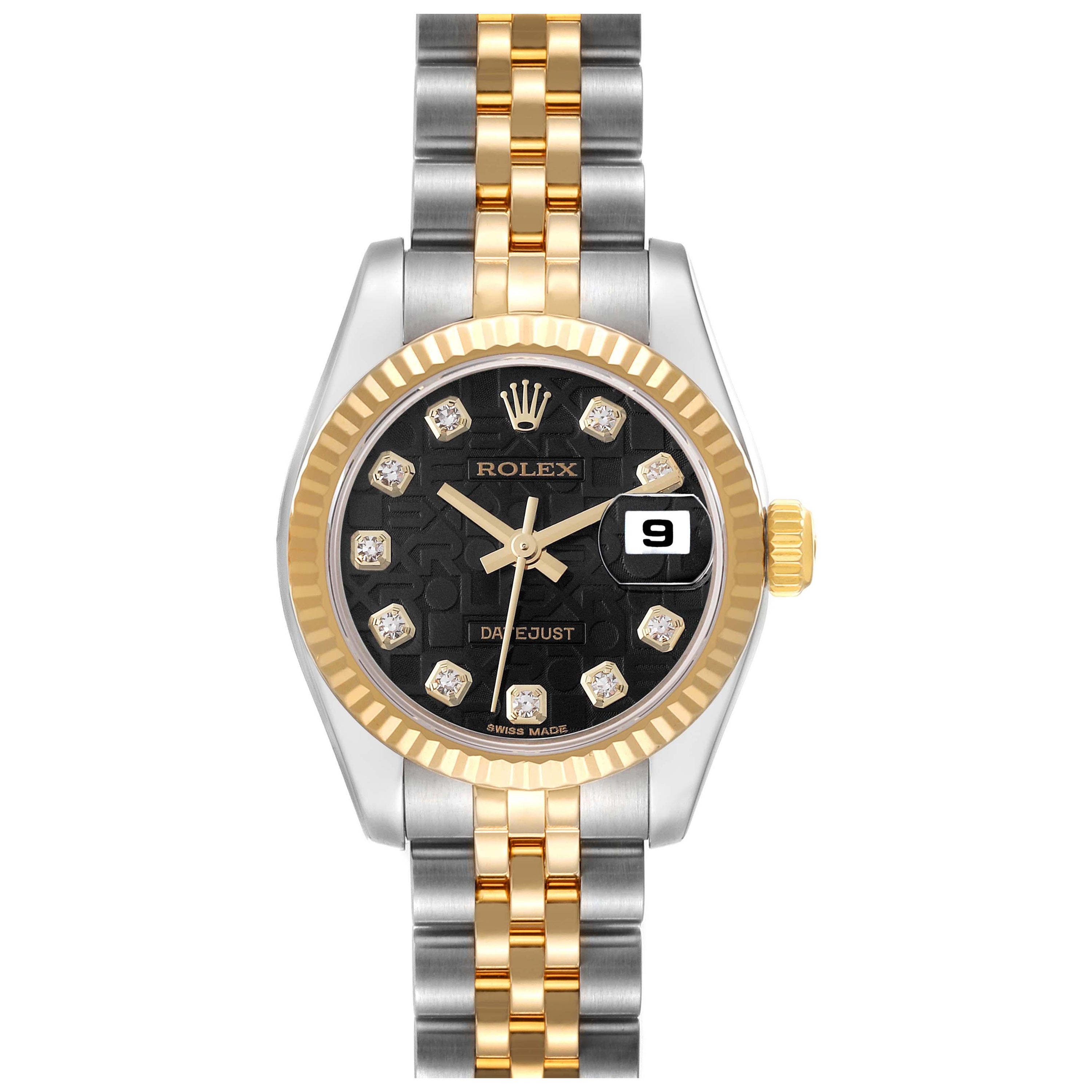 Rolex Montre Datejust pour femme 179173 avec cadran en acier, or jaune et diamants
