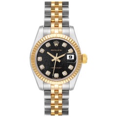 Used Rolex Datejust Diamond Dial Steel Yellow Gold Ladies Watch 179173 Box Card
