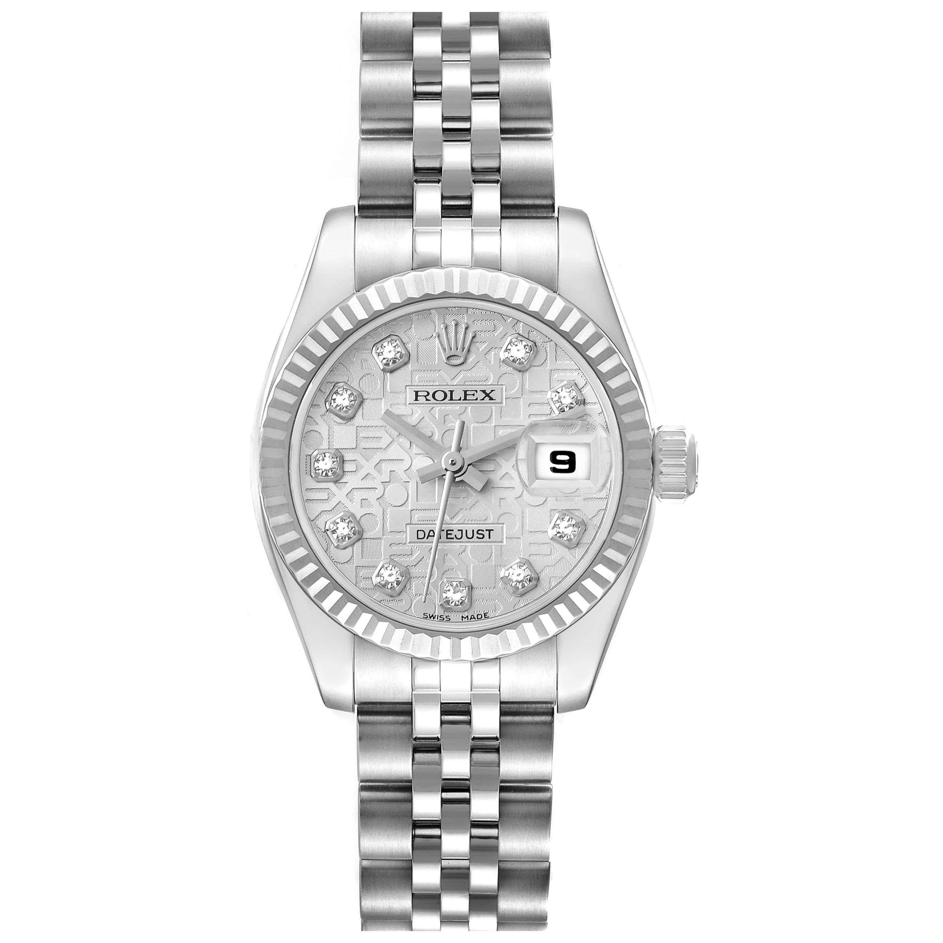 Rolex Datejust Steel White Gold Diamond Dial Ladies Watch 179174 Box Card For Sale