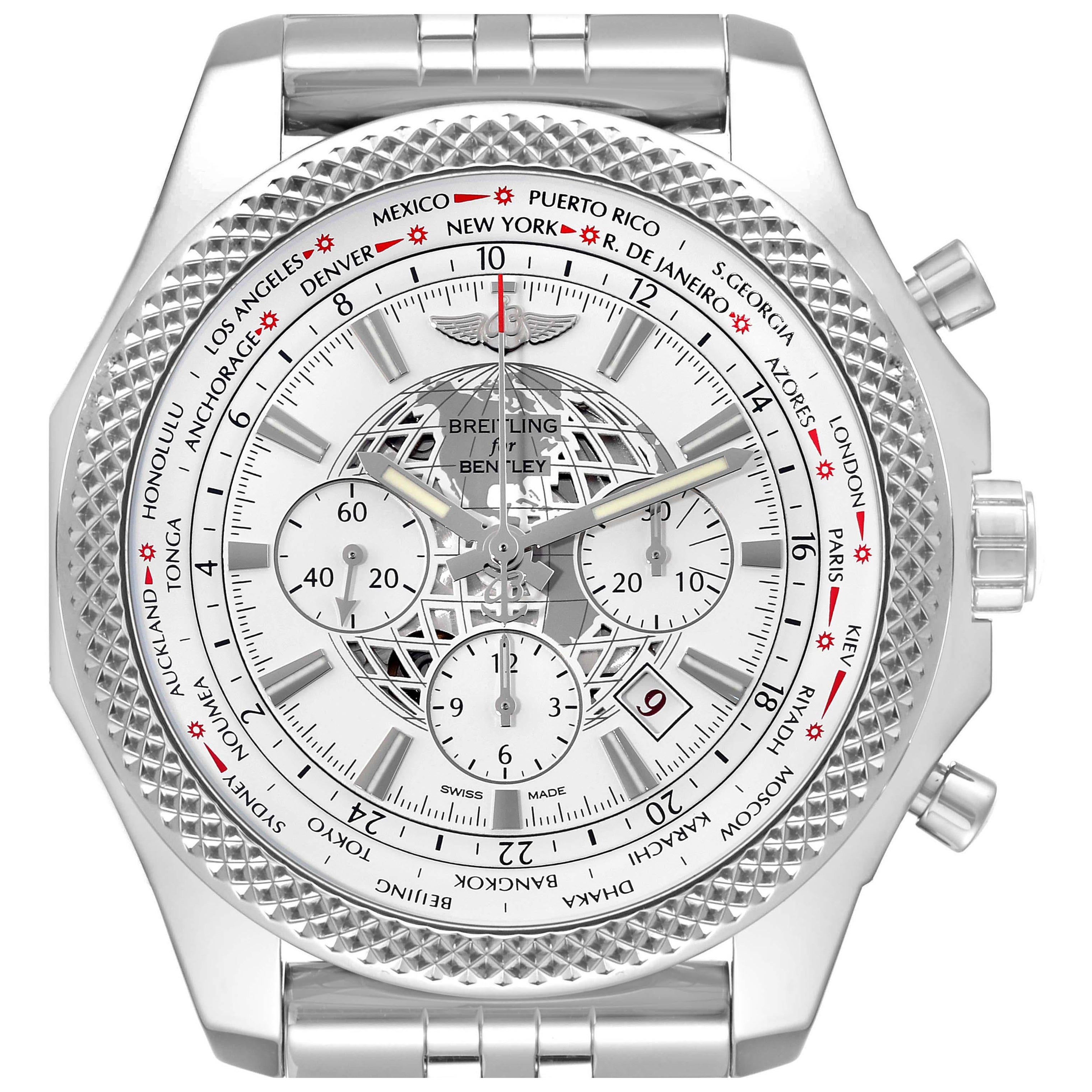 Breitling Bentley GMT B05 Unitime White Dial Steel Mens Watch AB0521