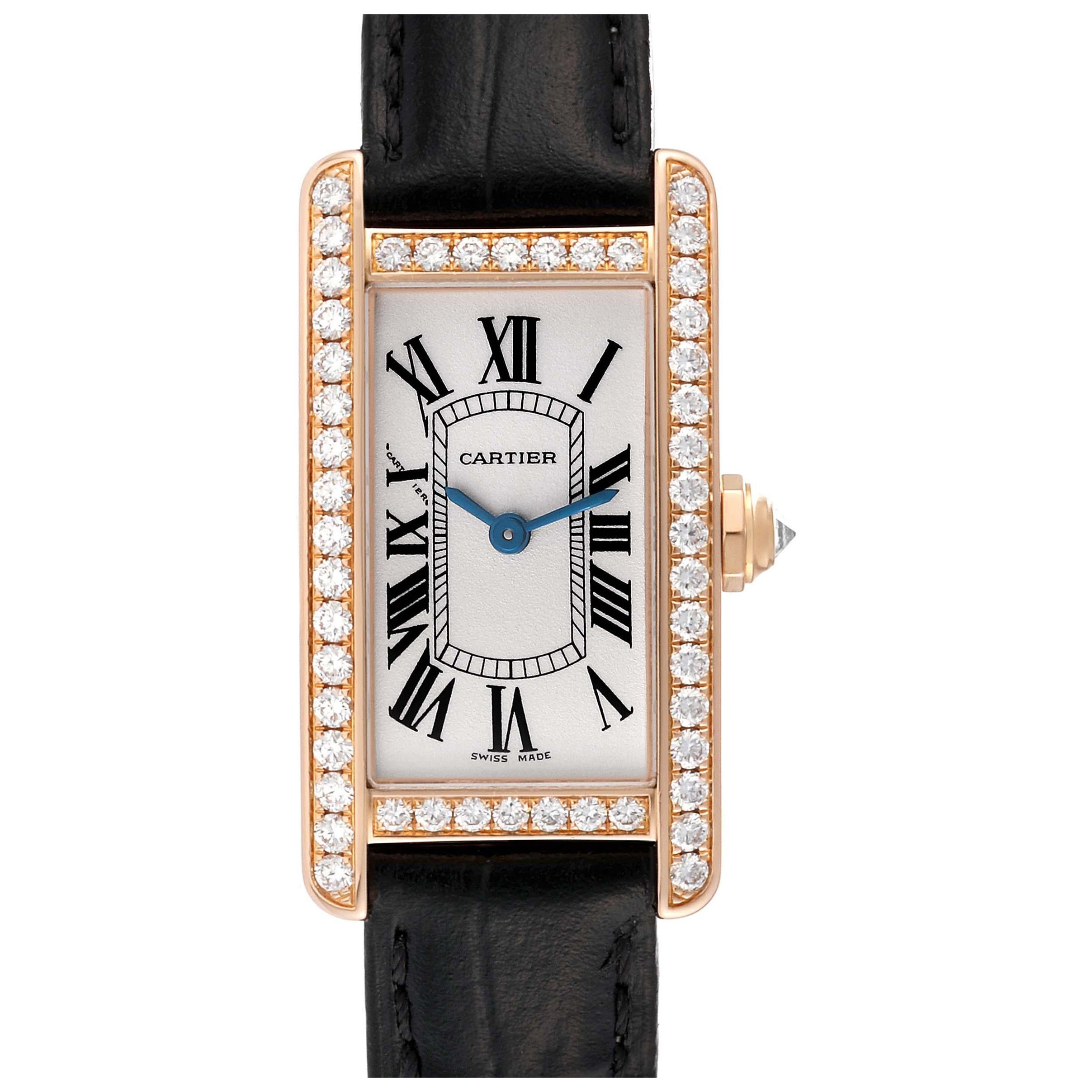 Cartier, petite montre Tank Amériqueine en or rose et diamants pour femmes WJTA0002 en vente