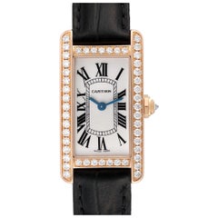 Cartier, petite montre Tank Amériqueine en or rose et diamants pour femmes WJTA0002