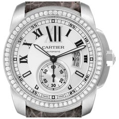 Cartier Calibre Silver Dial White Gold Diamond Mens Watch WF100003