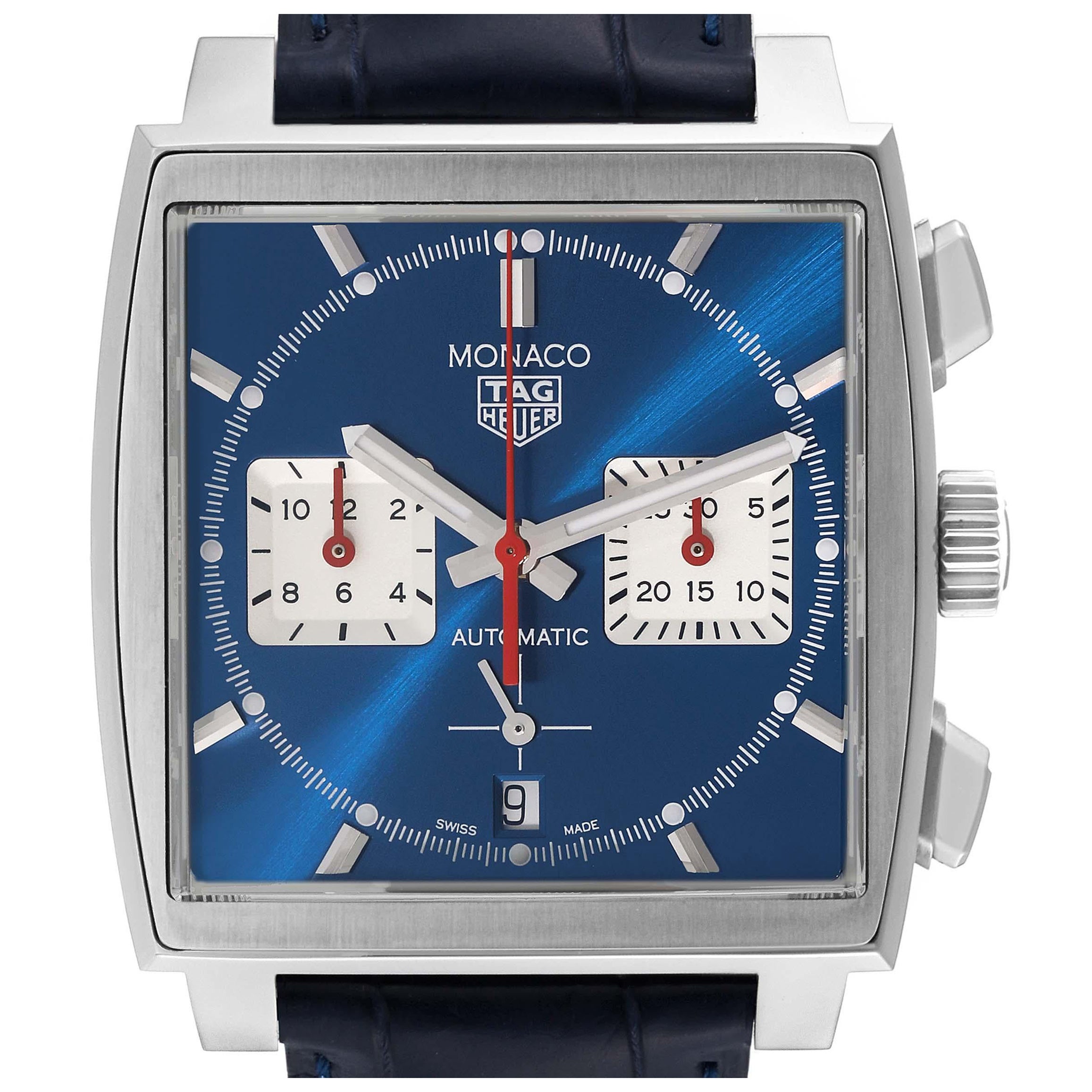 Tag Heuer Monaco Calibre 02 Blue Dial Steel Mens Watch CBL2111 Box Card