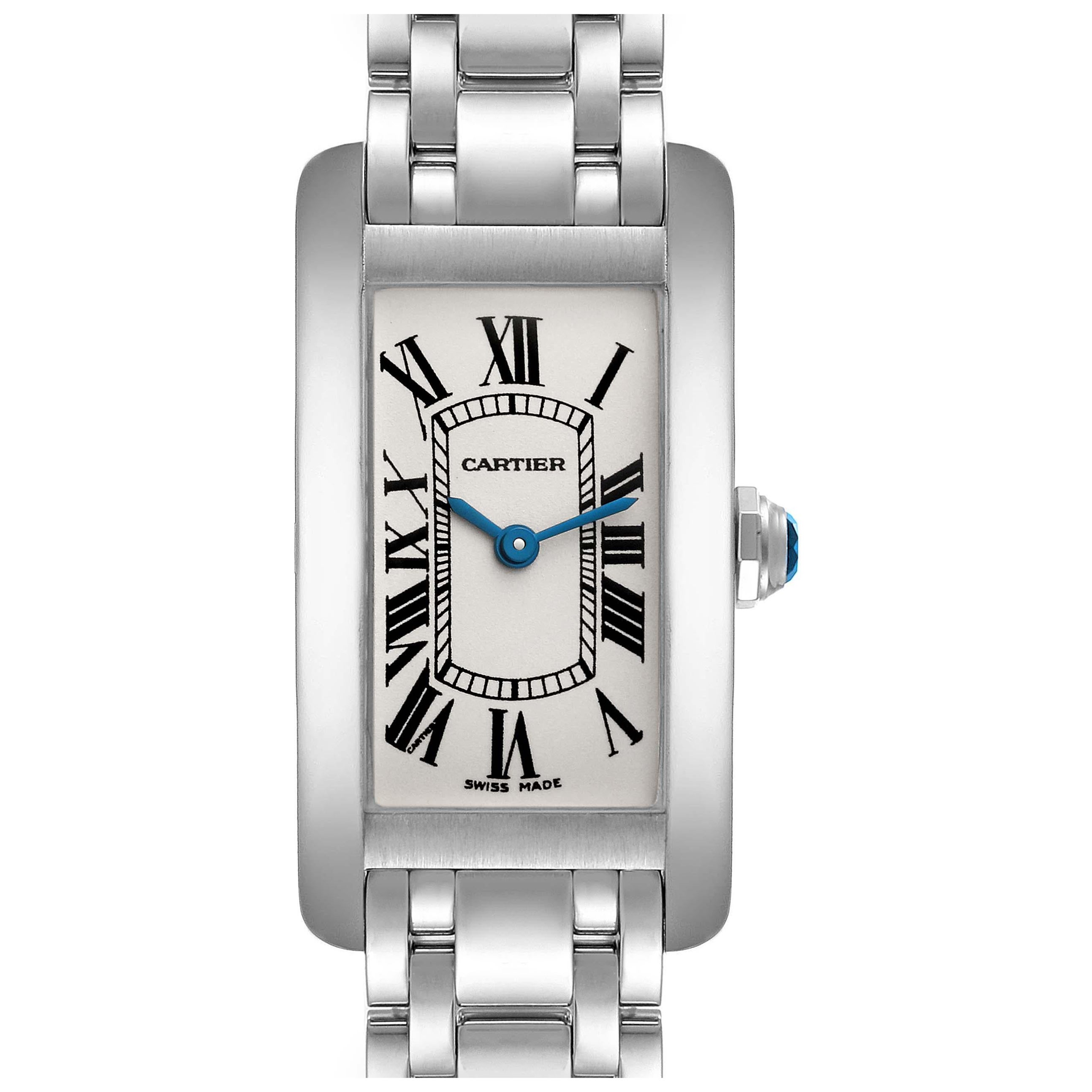 Cartier Tank Americaine Silver Dial White Gold Ladies Watch W26019L1 Box Papers For Sale