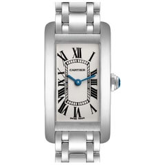 Cartier Tank Americaine Silver Dial White Gold Ladies Watch W26019L1 Box Papers