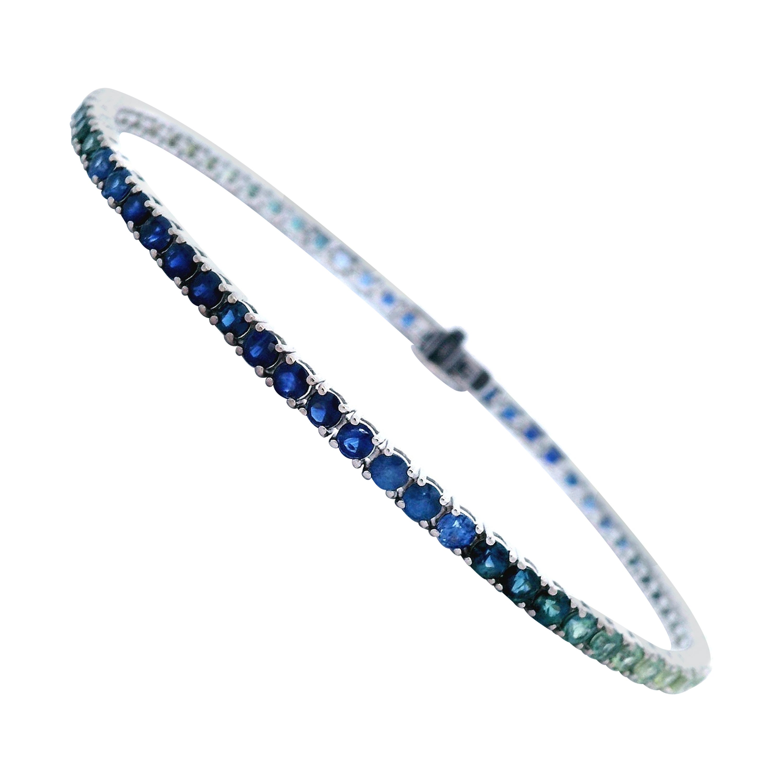 Alexander Beverly Hills 5.49ct Blended Blue Green Sapphire Tennis Bracelet 18k For Sale