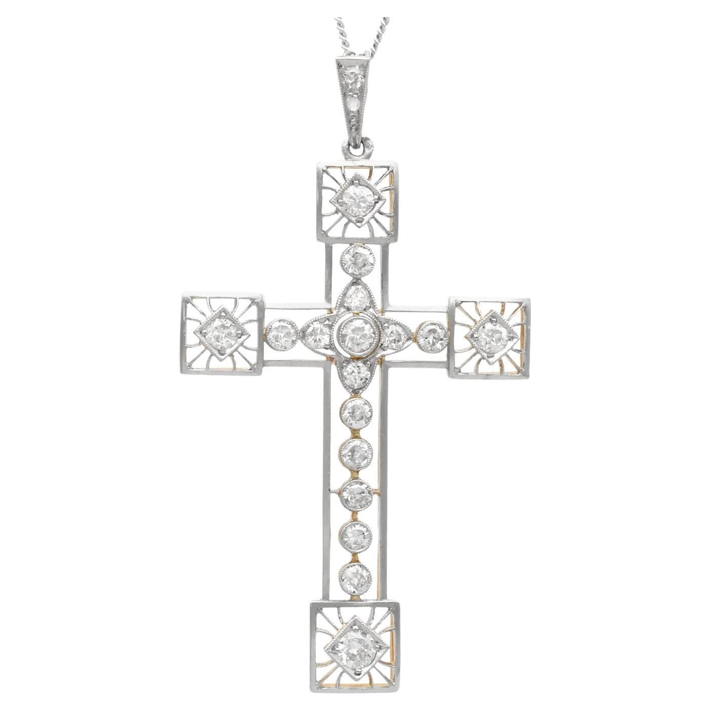 Antique 1.60ct Diamond and 18k Yellow Gold Cross Pendant