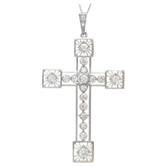 Antique 1.60ct Diamond and 18k Yellow Gold Cross Pendant