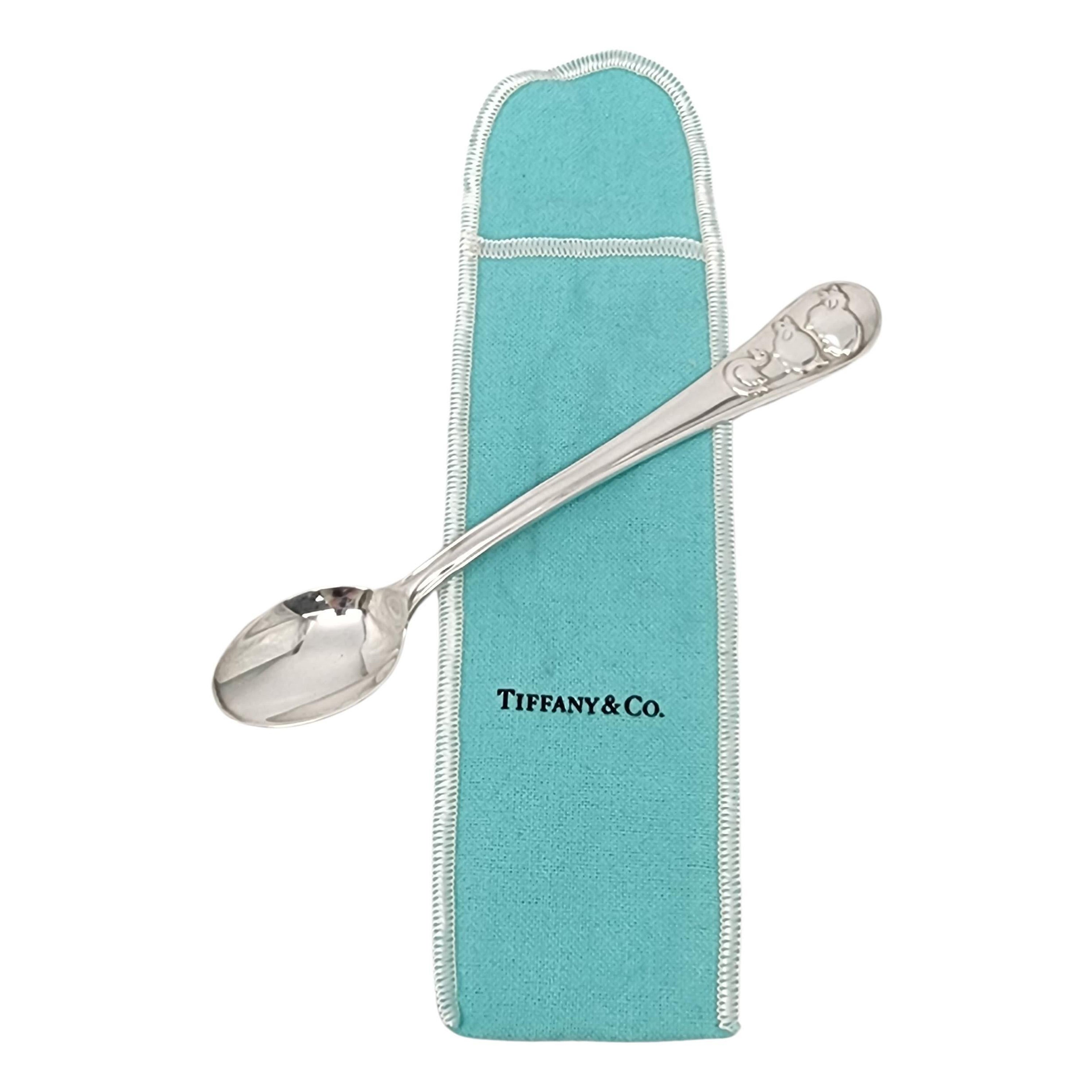 Tiffany & Co Sterling Silver Farm Animals Baby Child Spoon with Pouch #16856 For Sale