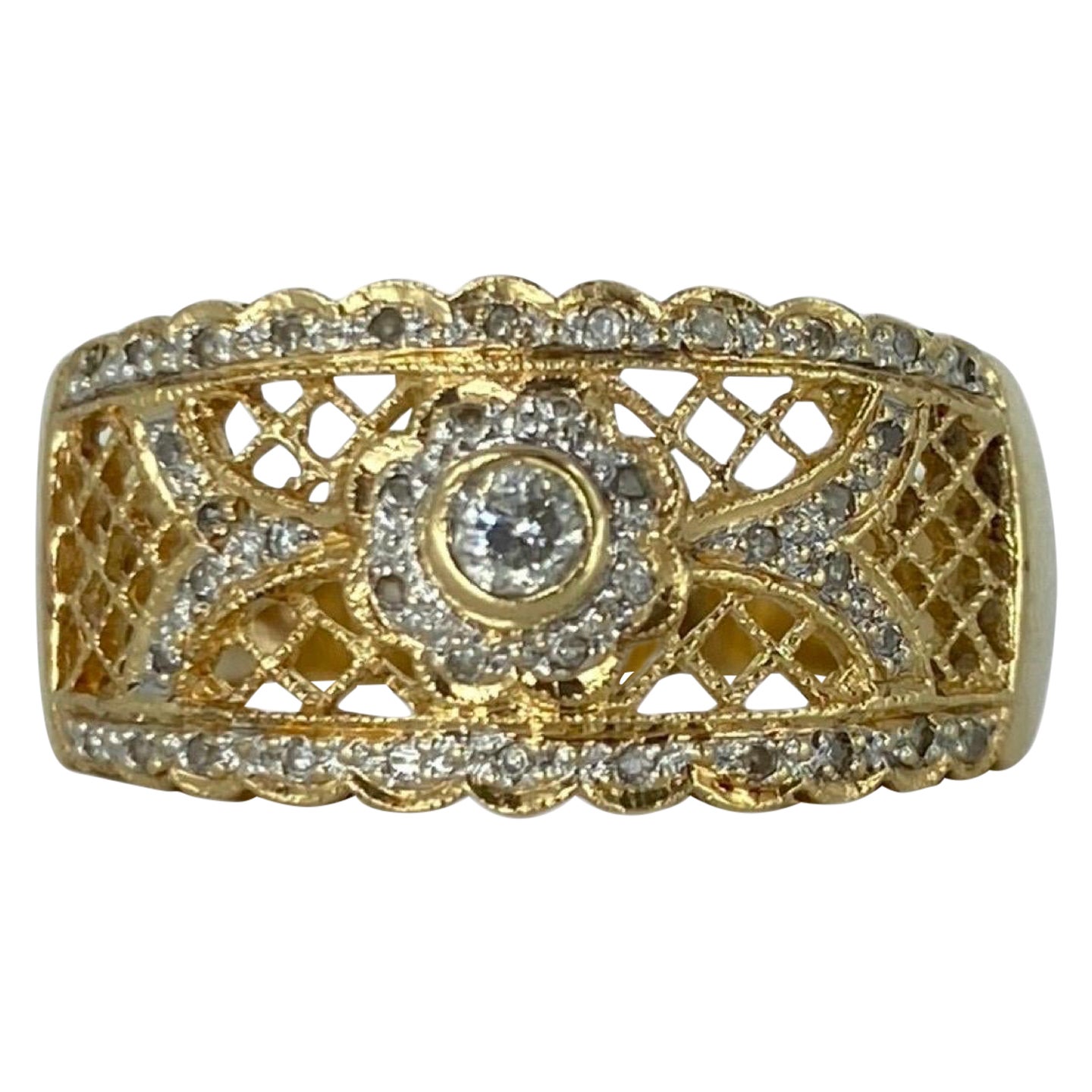 Vintage 0.50 Carat Diamonds Wide Band Ring 14k Gold