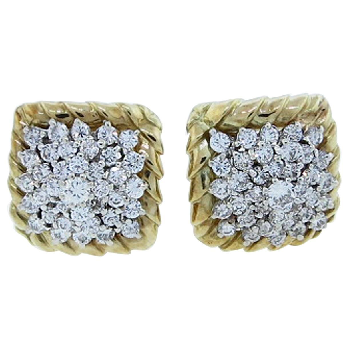 Tailored Diamond Gold Earrings For Sale