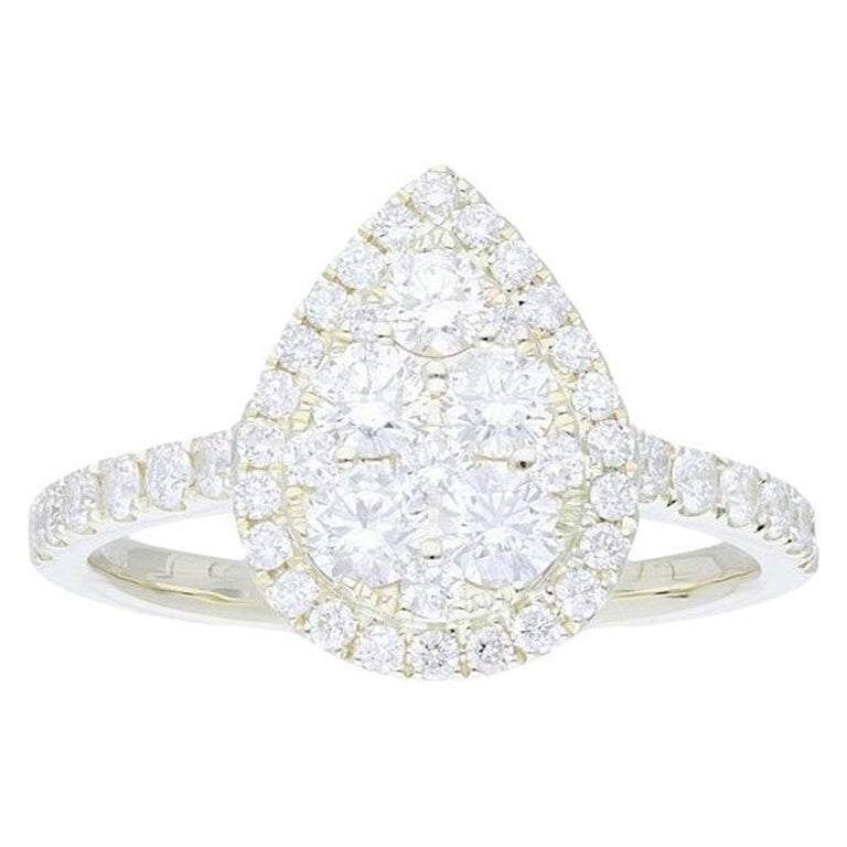 Moonlight Collection Pear Cluster Ring: 1.2 Carat Diamonds in 14K Yellow Gold For Sale