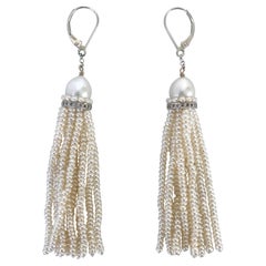 Marina J. Pearl Tassel Earrings with Rhodium plated Silver & Diamonds