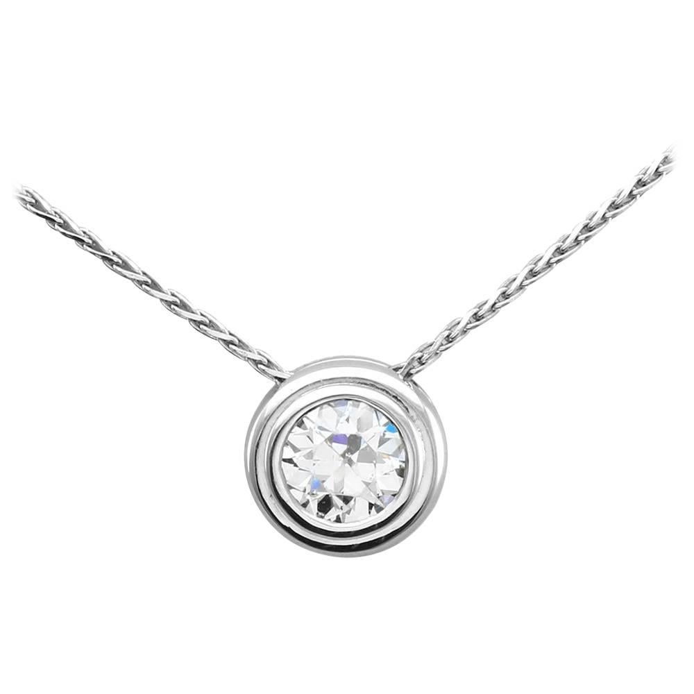 Bezel Set Diamond Gold Solitaire Necklace For Sale