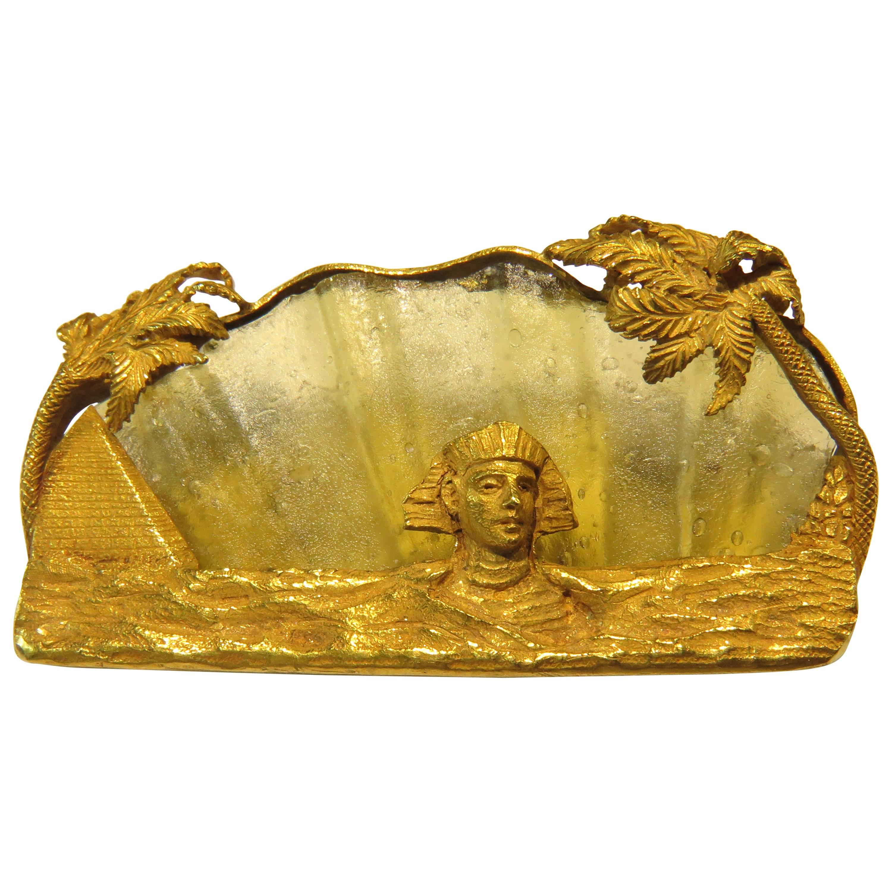 Rare Egyptian Sphinx Ancient Glass Gold Brooch