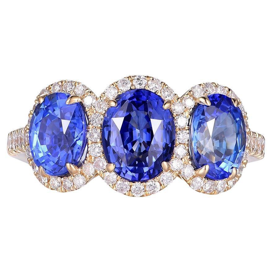 3.81 Carat Blue Sapphire and Diamond Ring in 14 Karat Yellow Gold